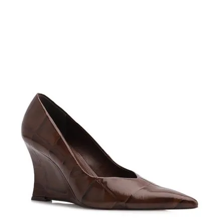 Scarpin Anabela - Couro Maxi Croco Marrom