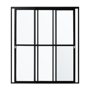Porta Sacada De Aluminio Preto 3 Folhas Móveis De Vidro Linha