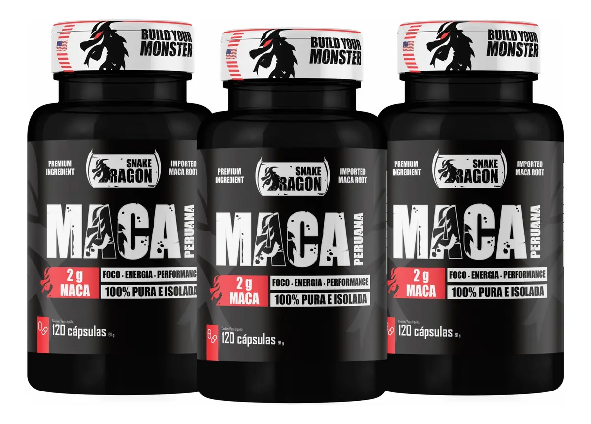 3x Maca Peruana 100% Pura 120 Cápsulas Pote Preta Sabor Sem sabor