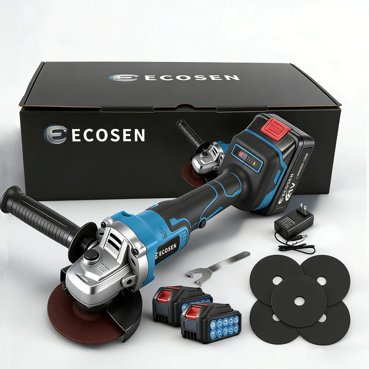 Esmerilhadeira Angular Sem Fio Ecosen 8000rpm 21v Bateria Lítio Azul Azul-celeste 127/220v 50hz/60hz
