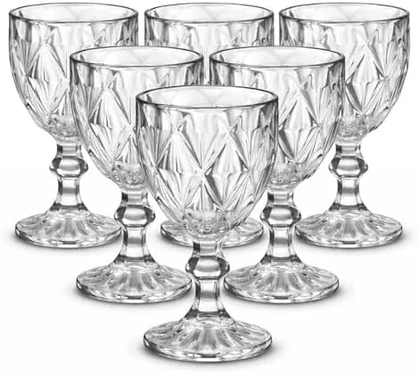 Jogo de 6 Taças de Vidro Diamond Transparente 315ml Design Elegante e Resistente Ideal para Suco Água Refrigerante Drinks e Café Transparente para Cozinha Bar e Restaurante
