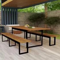 Mesa Com Bancos Estrutura De Ferro Ideal Para Jantar Varanda