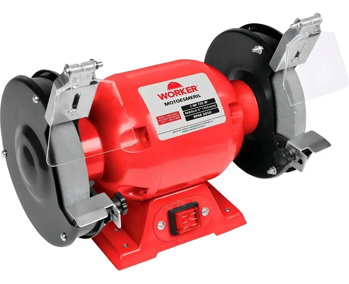 Moto Esmeril Lixadeira Bancada 6 Pol 735W 1HP Worker Bivolt