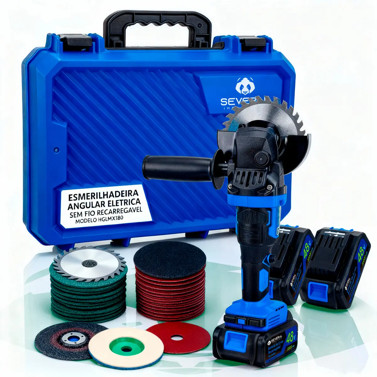 Esmerilhadeira Elétrica Angular Sem Fio Profissional Com 2 Baterias Several Importados Azul 50/60hz