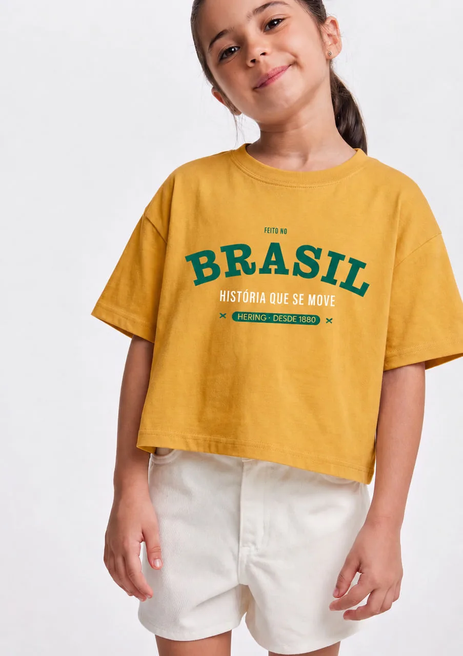 Blusa Infantil Menina Super Cotton Estampada Drop Brasil - Amarelo