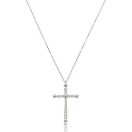 Gargantilha de Prata Malha Cadeado 45cm Cruz Trabalhada com Zircônias - GG25969