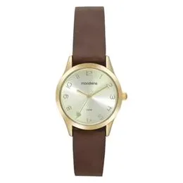 Kit Relógio Mondaine Feminino Couro Marrom mais semi joias 32793LPMKDH1K1