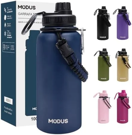 MODUS 1000mL Garrafa Térmica Aço Inoxidável Com Alça Paracord (Azul)