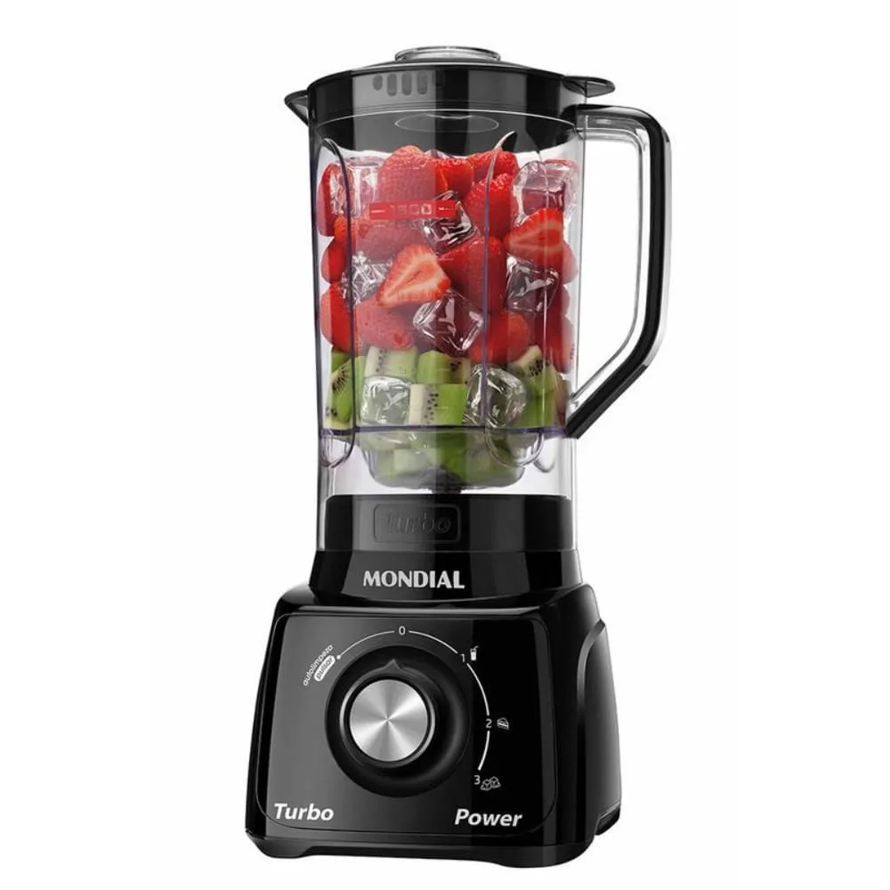 Liquidificador Mondial Copo 2,2L 550W 3 Velocidades Pulsar Autolimpeza Faca Inox Tritura Gelo Liquidificador Mondial L-99FB 3 Velocidades 2,2L 550W Preto - 110v