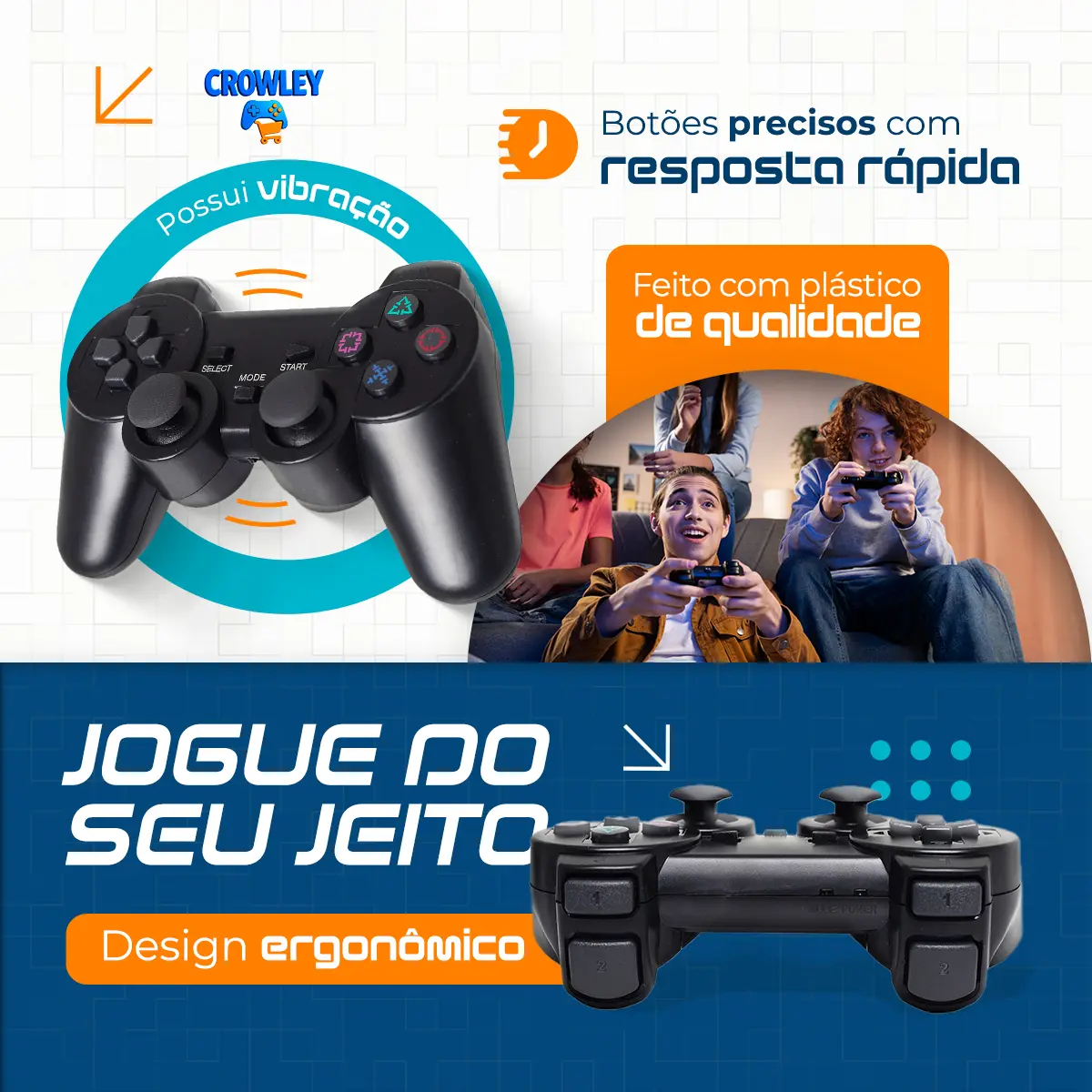 Kit 2 Controle Sem Fio Para Ps2 Joystick Manete Plug And Play - Crowley