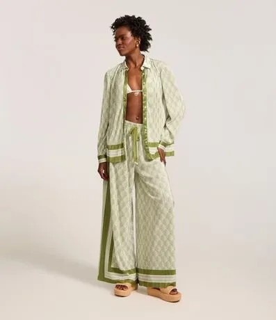 Calça Pantalona com Cordão no Cós e Listras Laterais
