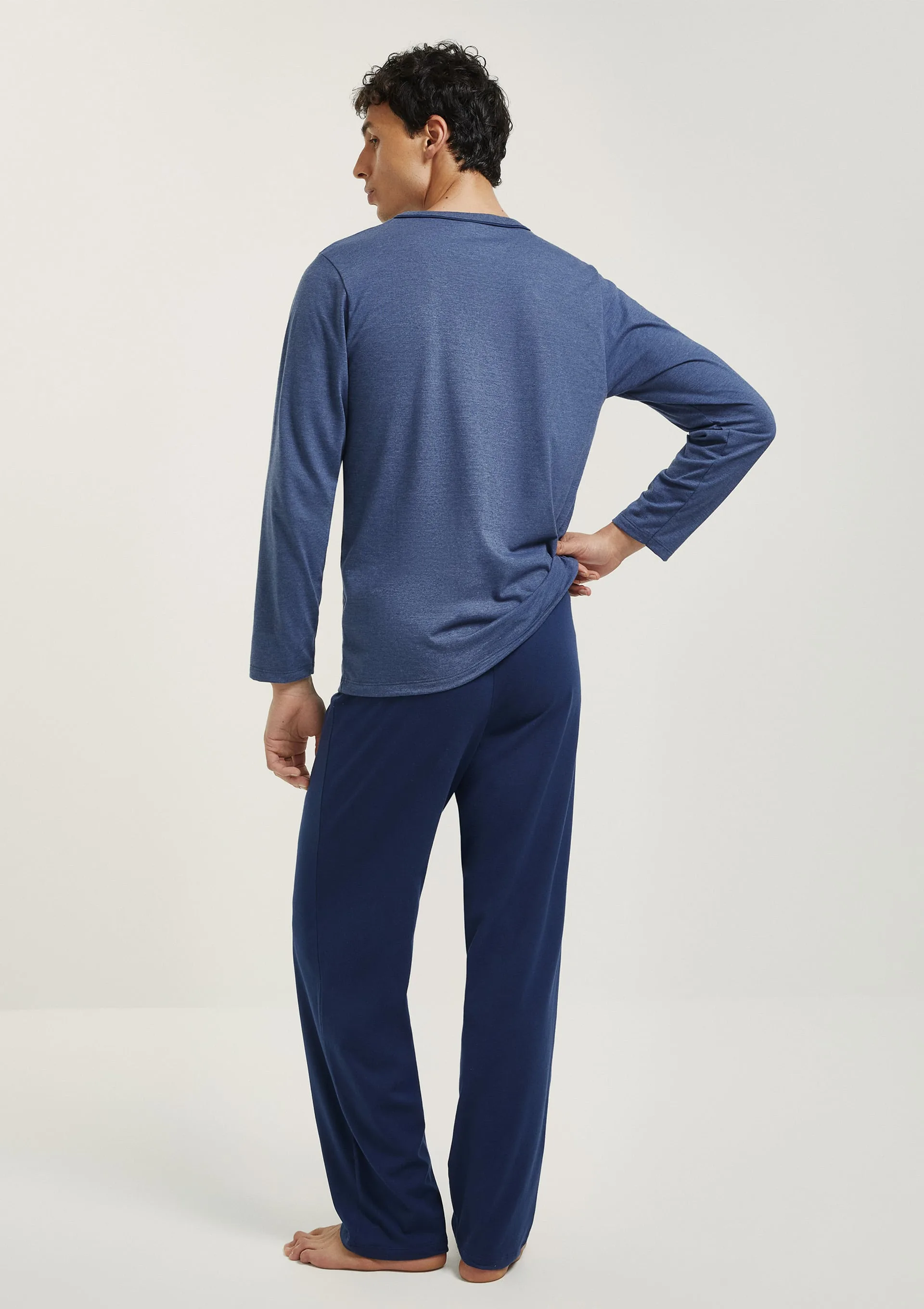 Pijama Longo Masculino Em Tricô Leve - Azul