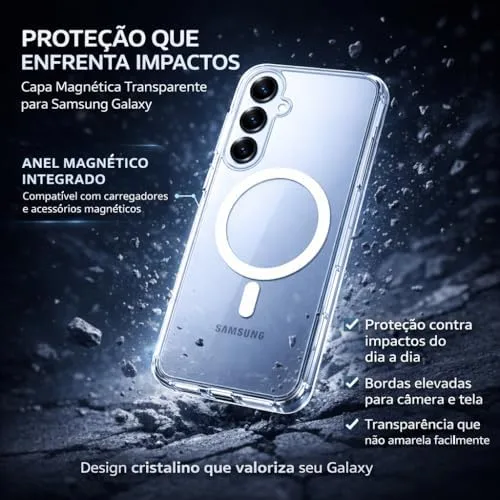 Capa Magnética para Samsung (Galaxy S25 FE) Transparente Anti-Amarelamento Premium com Proteção de Câmera (Galaxy S25 FE)