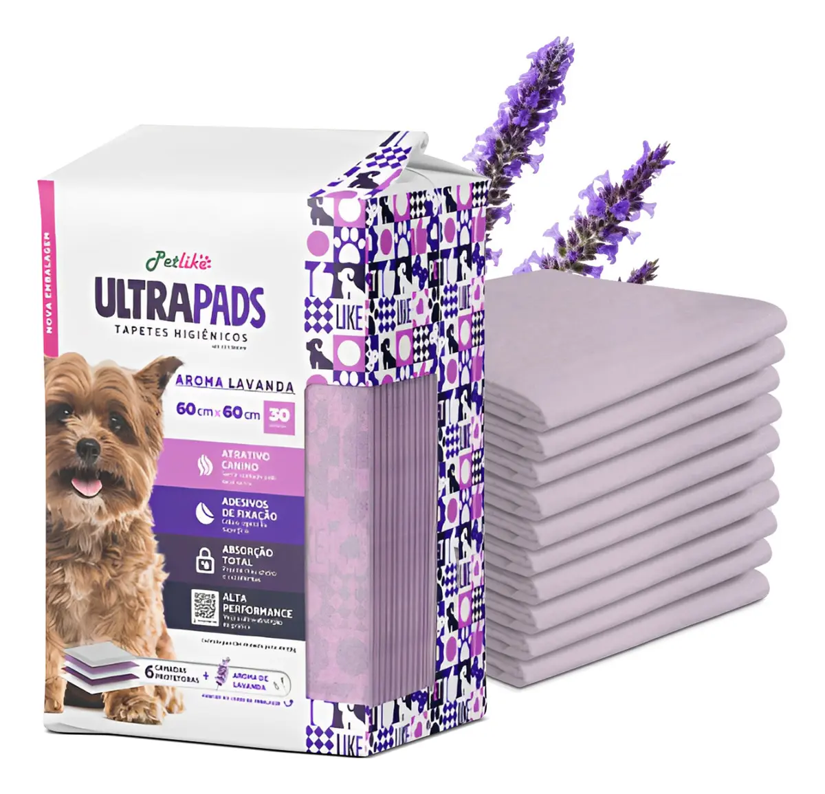 Tapete Higienico Para Cães Ultra Pads Lavanda 60x60 30 Un Petlike Branco