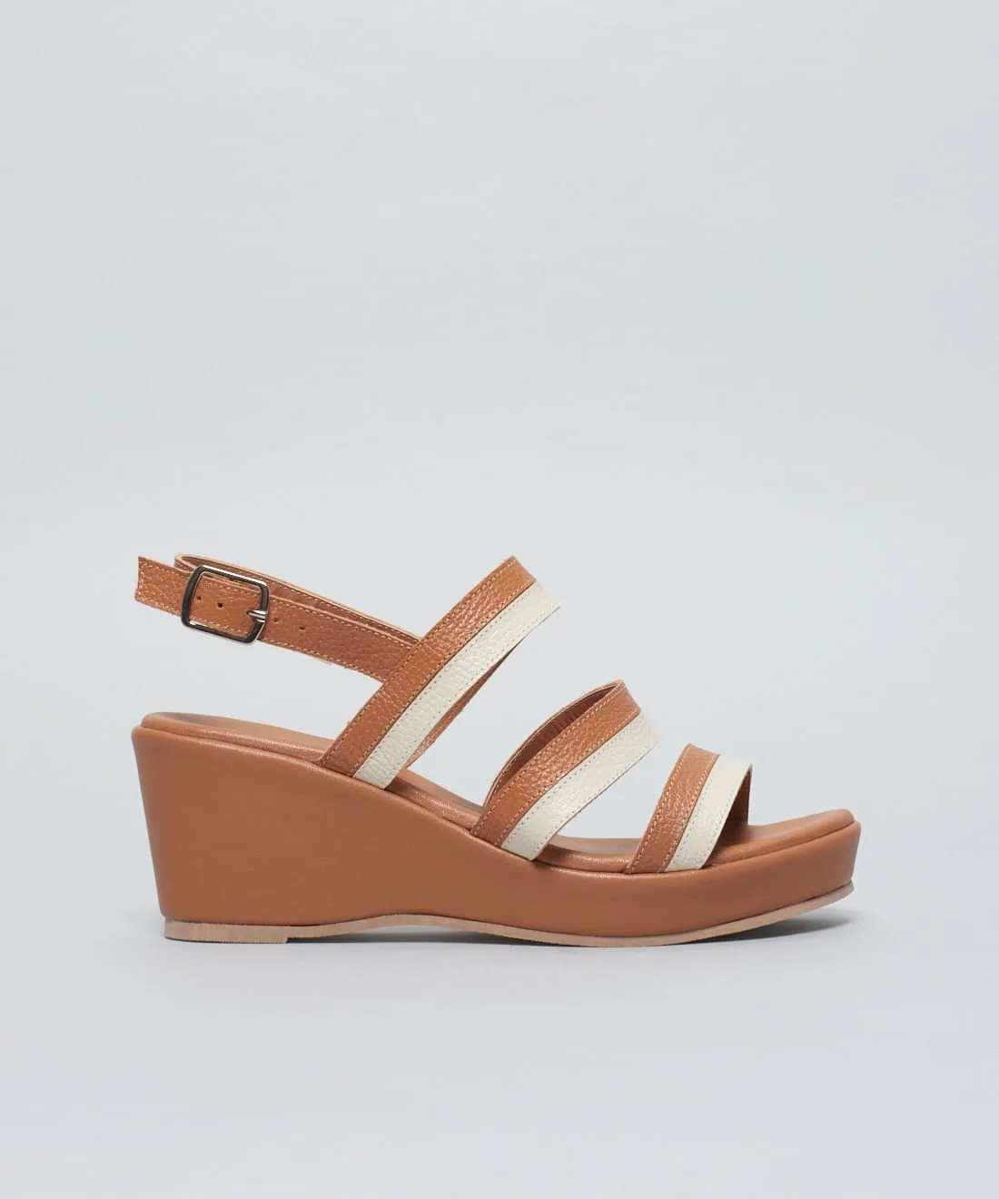 Plataforma Couro Tiras Duo - Caramelo/Off White