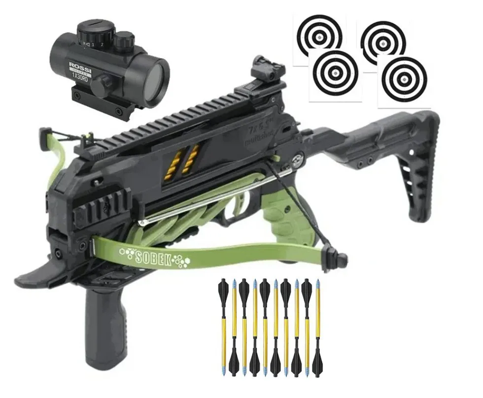 Balestra Besta MK-TCS3-G 80 Libras com carregador 7 setas - Man Kung + Alvos + Red Dot + Kit Setas + Mochila Tática Assault 32L