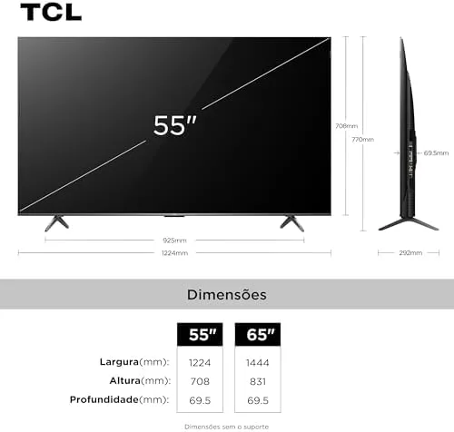 TCL, QLED Smart TV, 55”, 55P8K, 4K UHD, Google TV, 144Hz, Google Assistente, Dolby Vision, Dolby Atmos, Design Sem Bordas