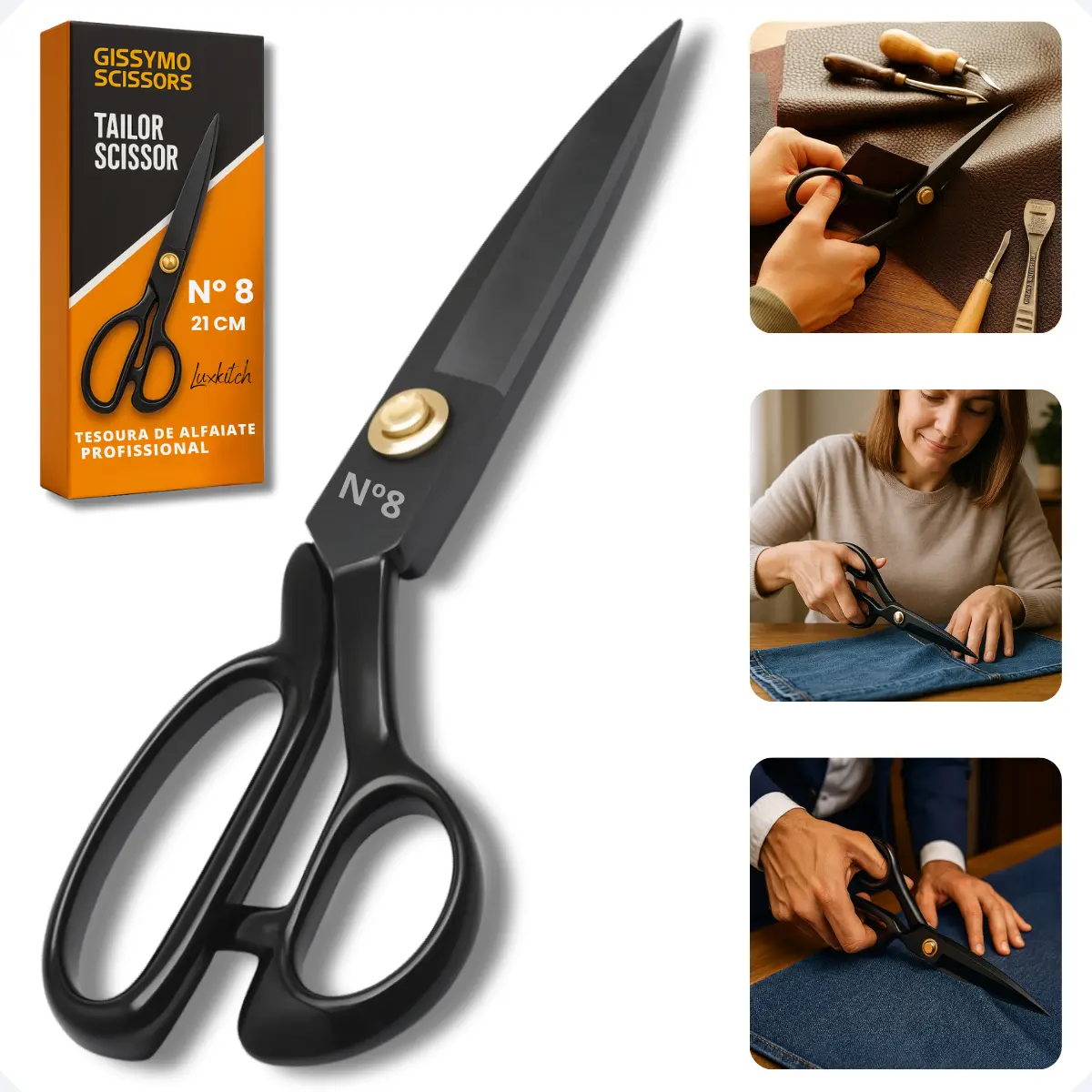 Tesoura Alfaiate Profissional 8 Polegadas Luxkitch Corte Costura Roupas Tecidos Jeans Couro Cabo Emborrachado