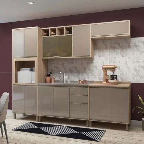 Cozinha Completa Modulada 5 Peças com Torre Microondas Armário e Balcão Mel Luciane Móveis