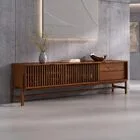 Rack Ripado Para Sala Tv 75 Polegadas Minimalista 2 Gavetas Madeira Castanho Adamo
