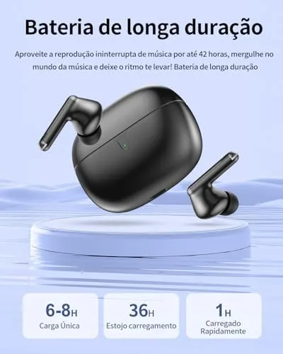 Fones de Ouvido Bluetooth 5.3 Fones de Ouvido Sem Fio 42 Horas de Reprodução Fones de Ouvido Esportivos com IPX5 à Prova d'Água Fones de Ouvido de Graves Profundos para iOS Android, Preto