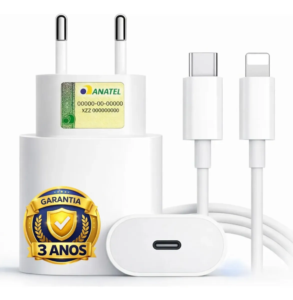 Carregador Compativel Com iPhone 8 X Xr 11 12 13 14 Pro Max Turbo Fonte Tipo C Boyu Cell Branco