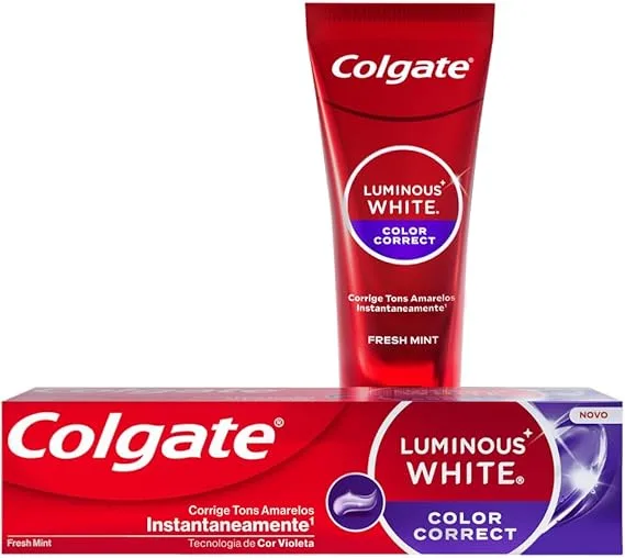 Creme Dental Clareador, Colgate Luminous White, Color Correct, corrige instantaneamente o amarelamento e as manchas dos dentes, 70g