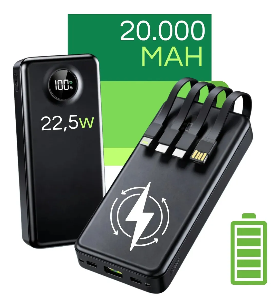 Carregador Portátil 20000 Turbo 22.5w Power Bank Premium Universal Rápido Para Samsung iPhone Xiaomi Motorola Celular Smartwatch Tablet Davely Preto