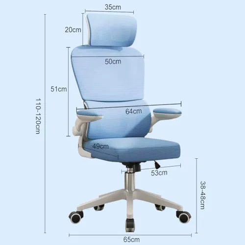 Cadeira de escritório, design ergonômico com suporte lombar independente, malha respirável e encosto de cabeça ajustável(Azul)