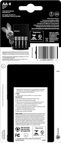 Duracell Carregador de Pilhas Recarregáveis AA e AAA Com 4 Pilhas AA Inclusas – Bivolt