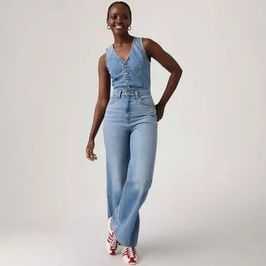 Macacão Jeans Slim Levi's® Wideleg Lavagem Média