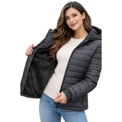 Jaqueta Feminina Puffer Nylon FMF com Capuz e Isolamento Térmico