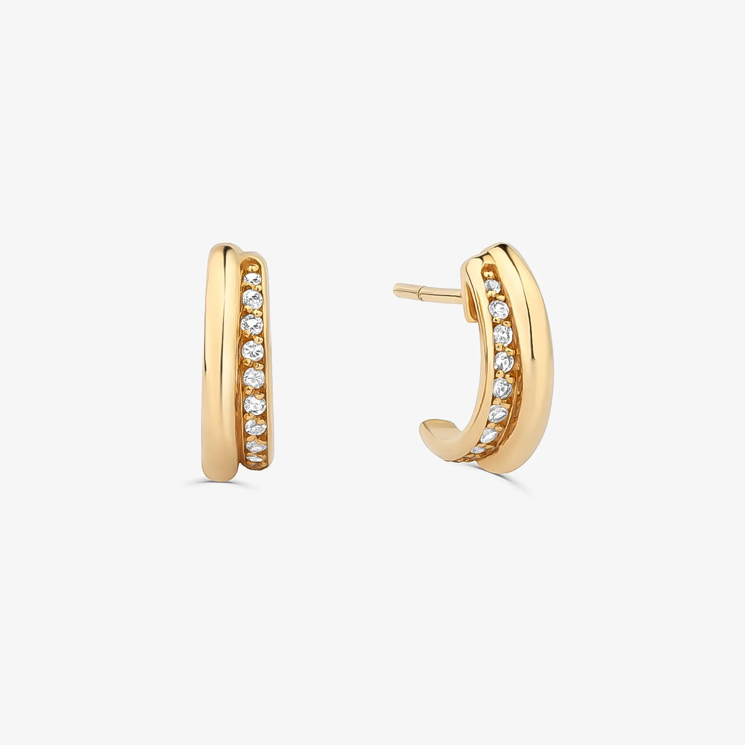 Brinco Linea em Prata 925 com Banho de Ouro Amarelo e Topázios Incolores