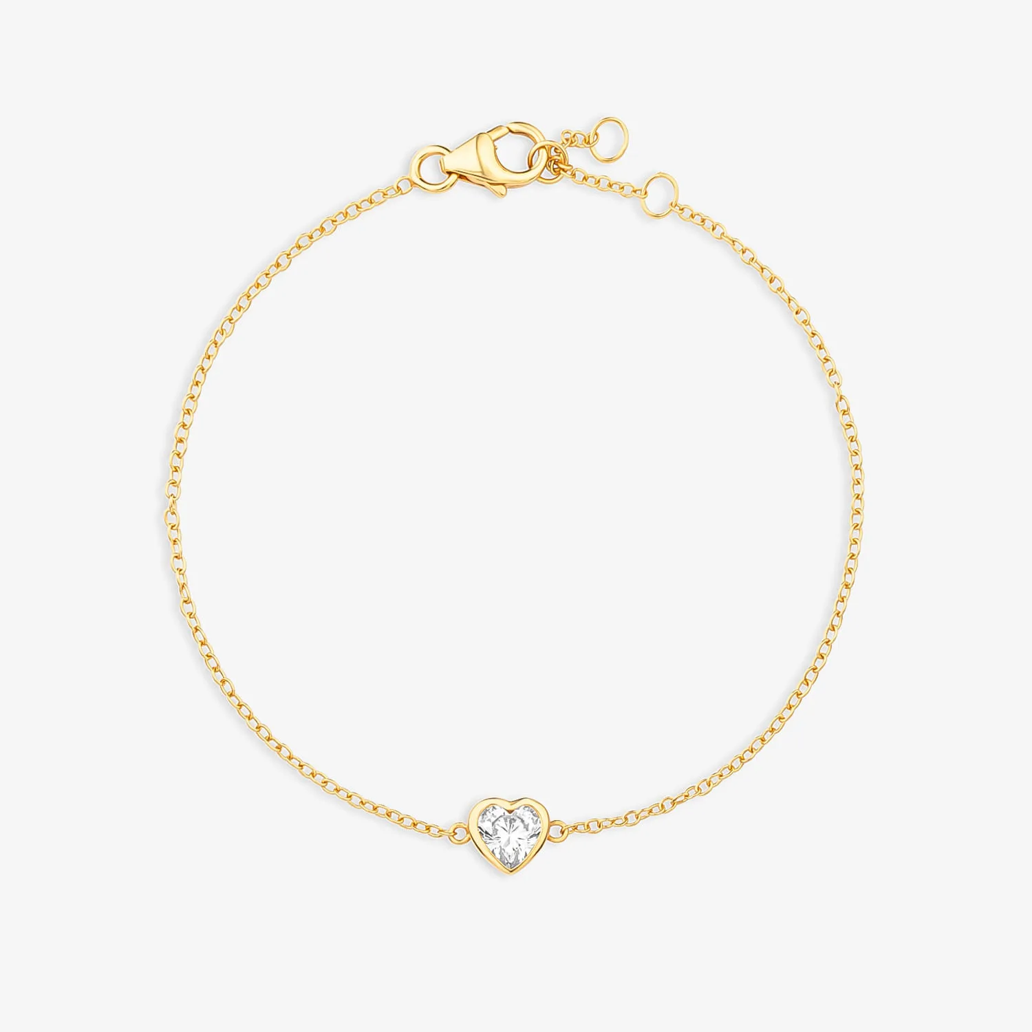 Pulseira Coração Cravejada em Prata 925 com Banho de Ouro Amarelo 18k