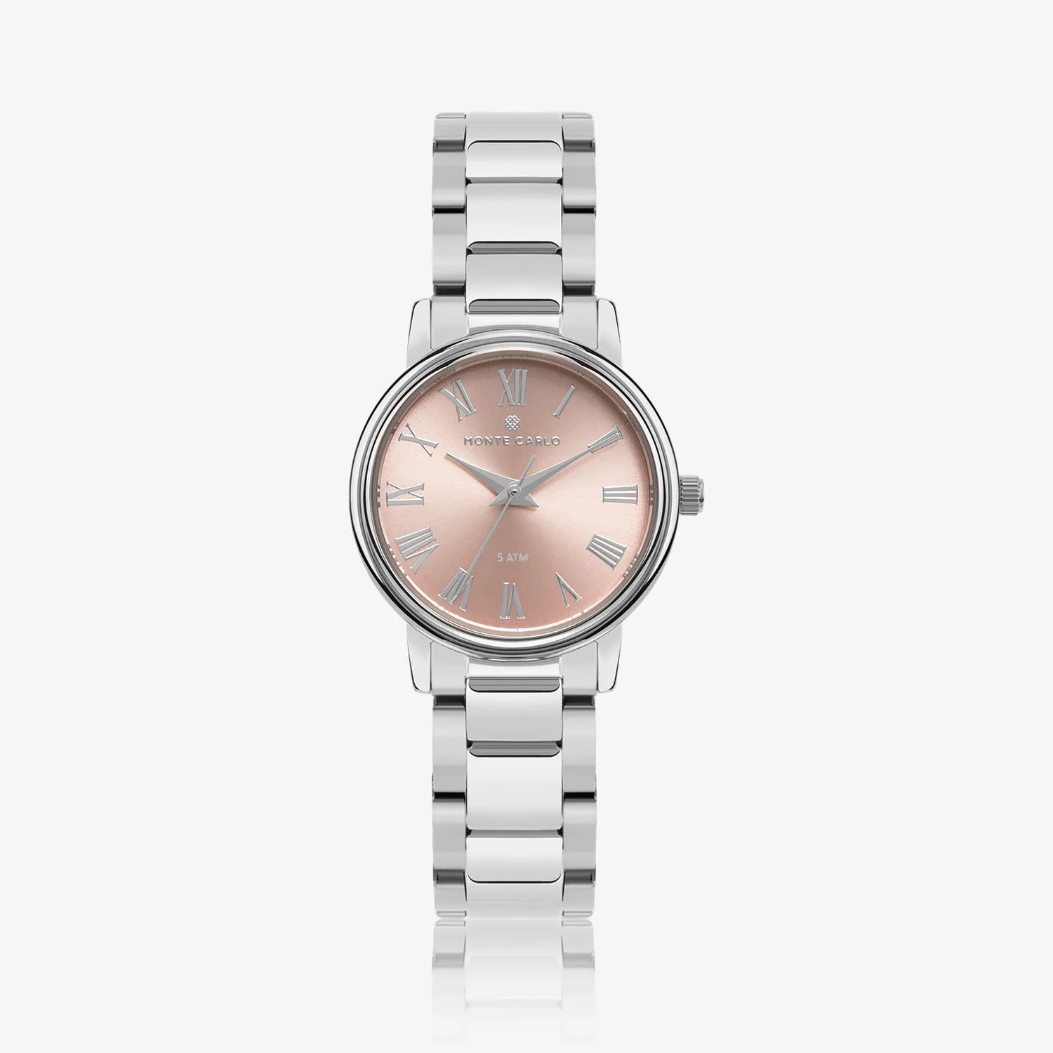 Relógio Monte Carlo Feminino Classic em Aço Prateado e Mostrador Rosa