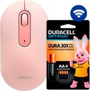 Mouse sem fio, 1600 DPI, Rosa, MW7034P, Ergo + Pilha Alcalina Duracell Pequena AA, Optimum...