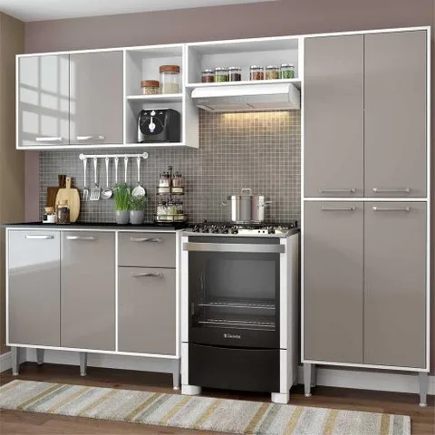 Armário de Cozinha Modulada Compacta com Balcão Xangai Multimóveis Branco/lacca Fumê