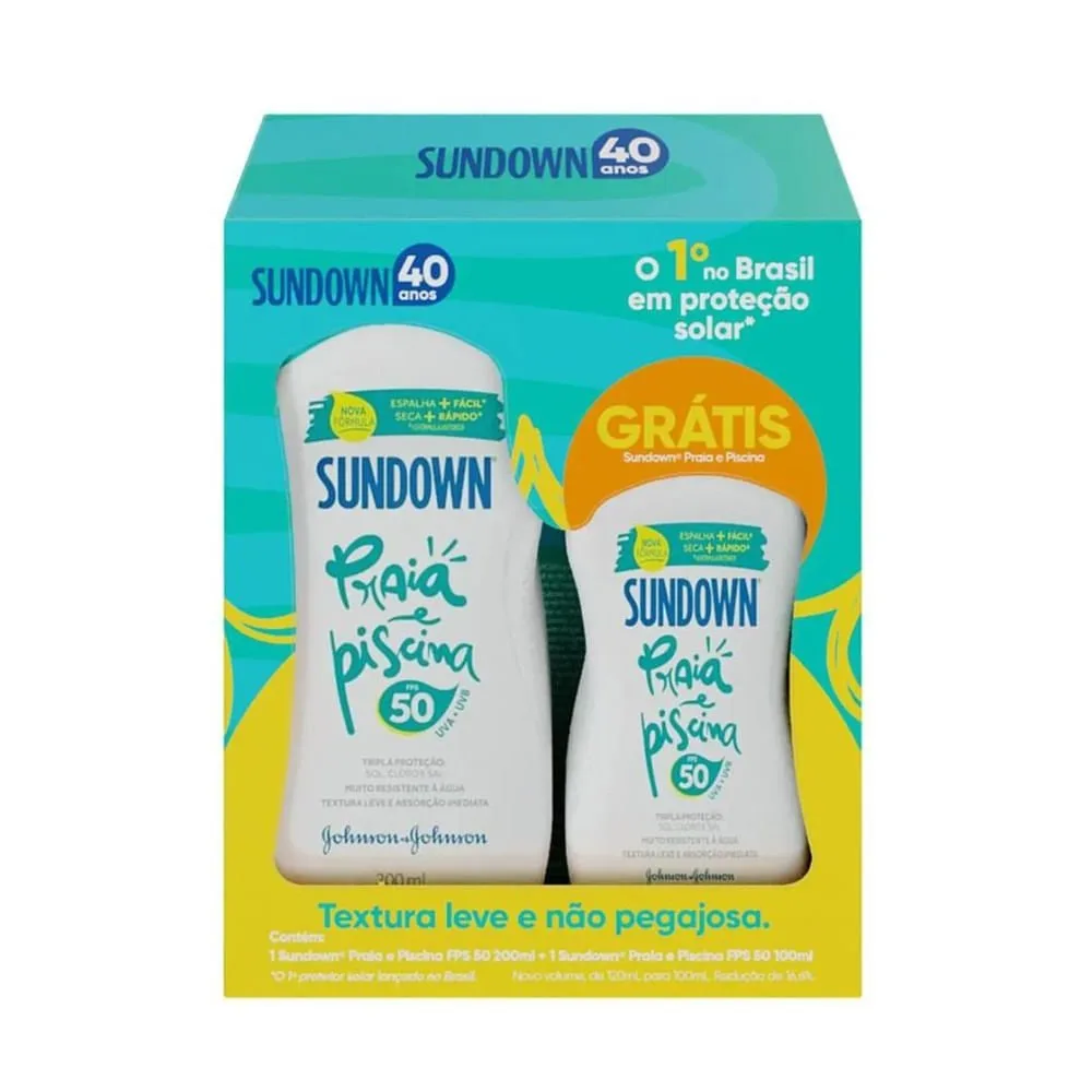 Kit Protetor Solar Sundown Praia & Piscina Fps50 200ml + 100ml Com 2 Unidades