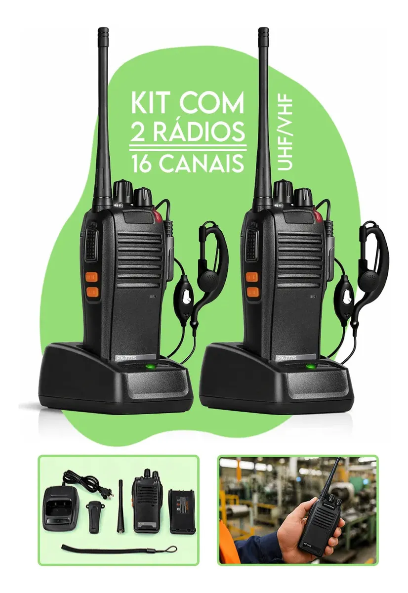 Kit Com 2 Rádio Comunicador Walkie Talkie Davely Bf-777s Uhf Vhf Fm 16 Canais 5w Alcance Até 12km Bateria 1500mah Rádio Portátil Profissional Comunicação Longo Alcance Preto 400 Mhz - 470 Mhz 127/220v