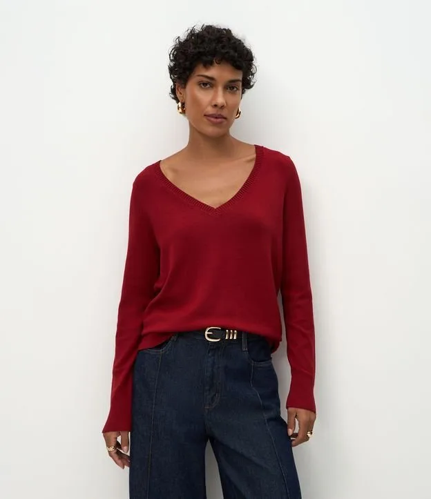 Blusa Básica em Tricô Leve com Decote V