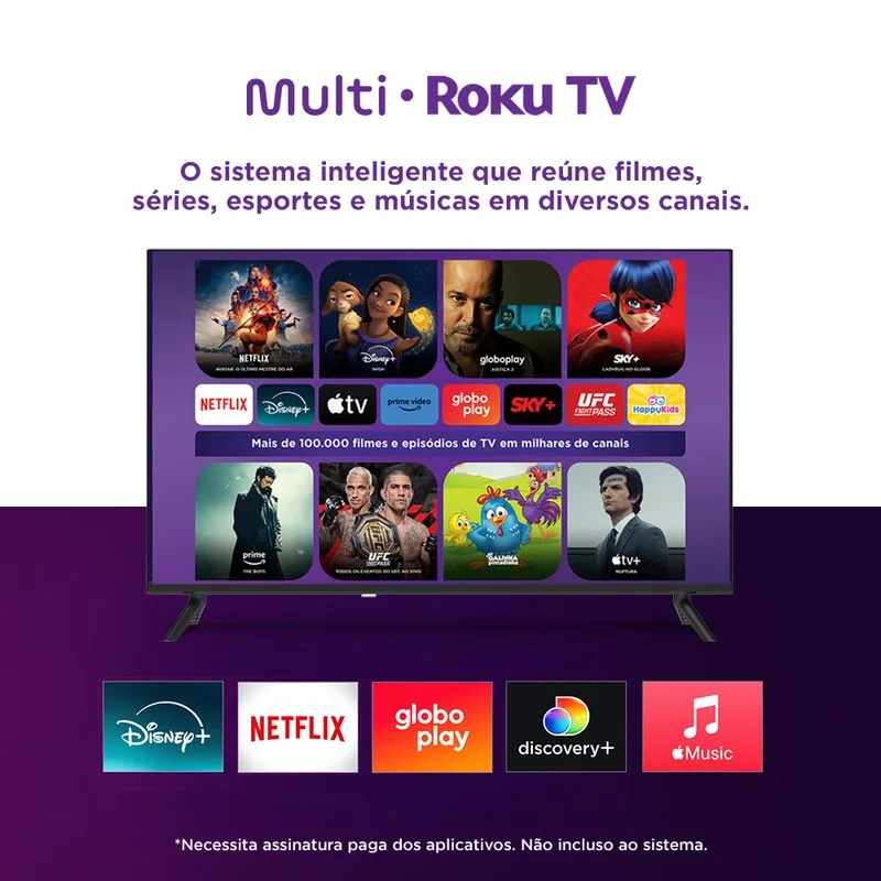 Smart TV DLED 32 HD Multi Essencial Roku 3HDMI 2USB Wi-Fi