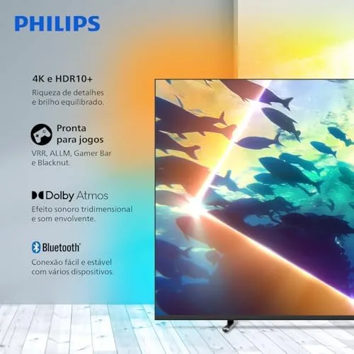 PHILIPS, Smart TV Ambilight 55" 4K, 55PUG8100/78, Comando de Voz, HDR10+/Dolby Atmos, VRR/ALLM, Bluetooth