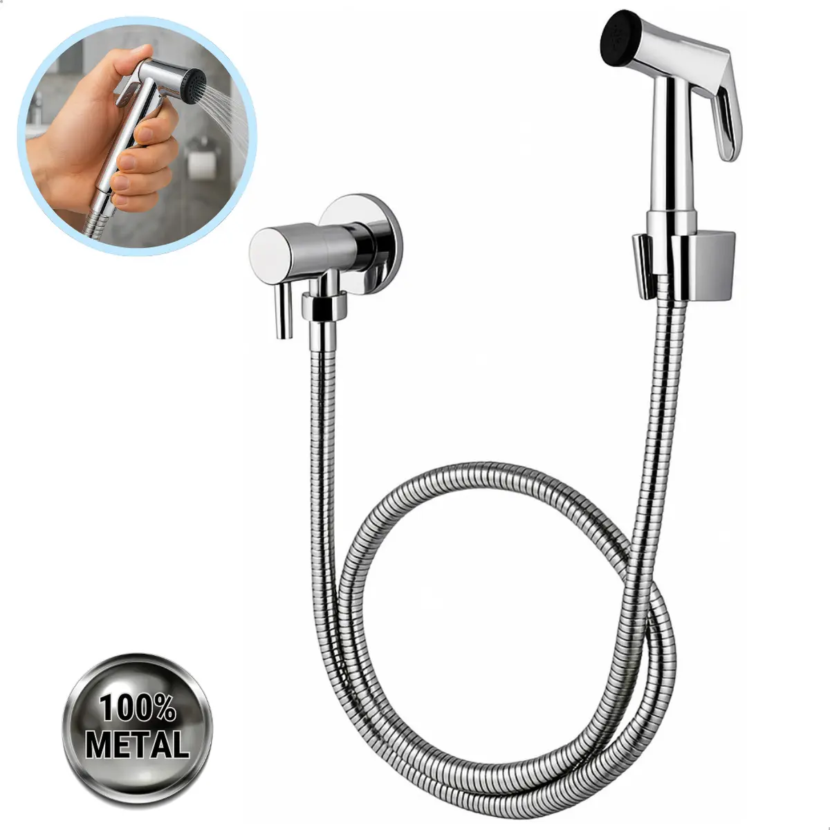 Ducha Higiênica Soft inox Chuveirinho Completa 100% Metal 1/4 De Volta Cromada