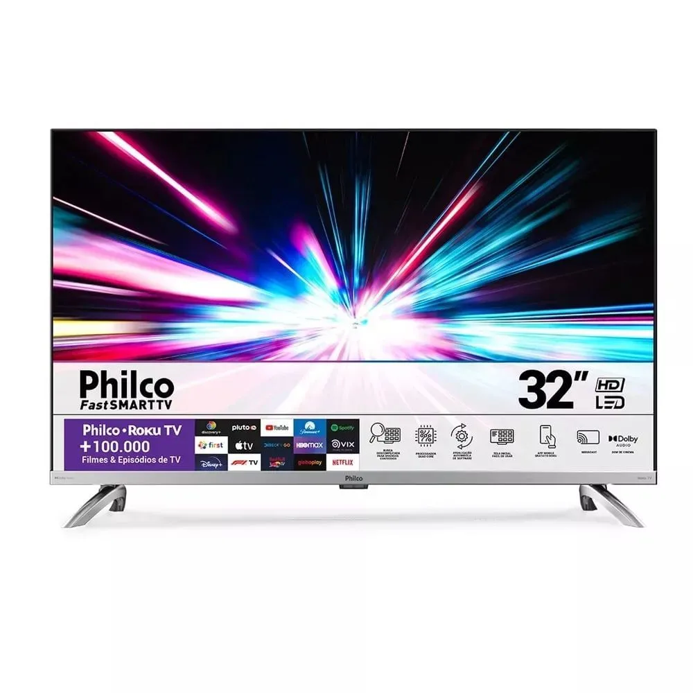 Smart TV 32" Philco PTV32G7 LED Roku TV Wi-Fi HDMI Dolby Audio Quad Core Prata