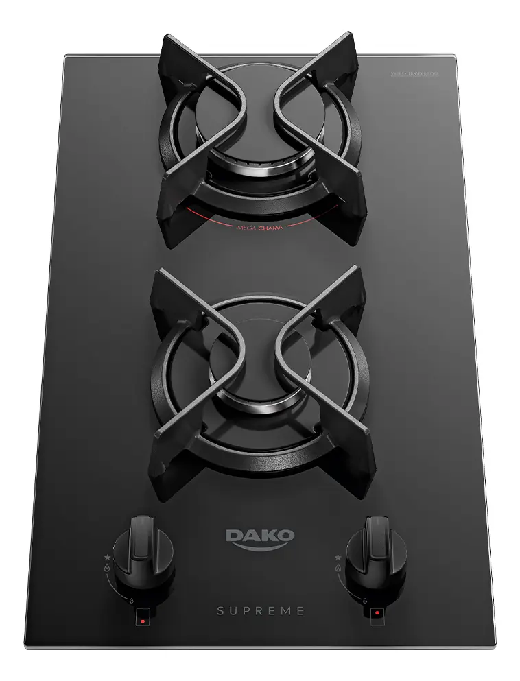 Cooktop A Gás Dako Supreme 2 Bocas Mesa Vidro Temperado Preto 127/220v