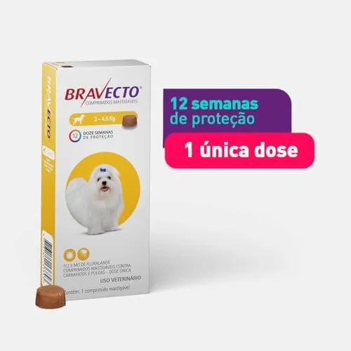 Bravecto® Cães 112,5mg Antipulgas e Carrapatos Cães de 2 a 4,5kg 1 Comp. Mastigável MSD Saúde Animal