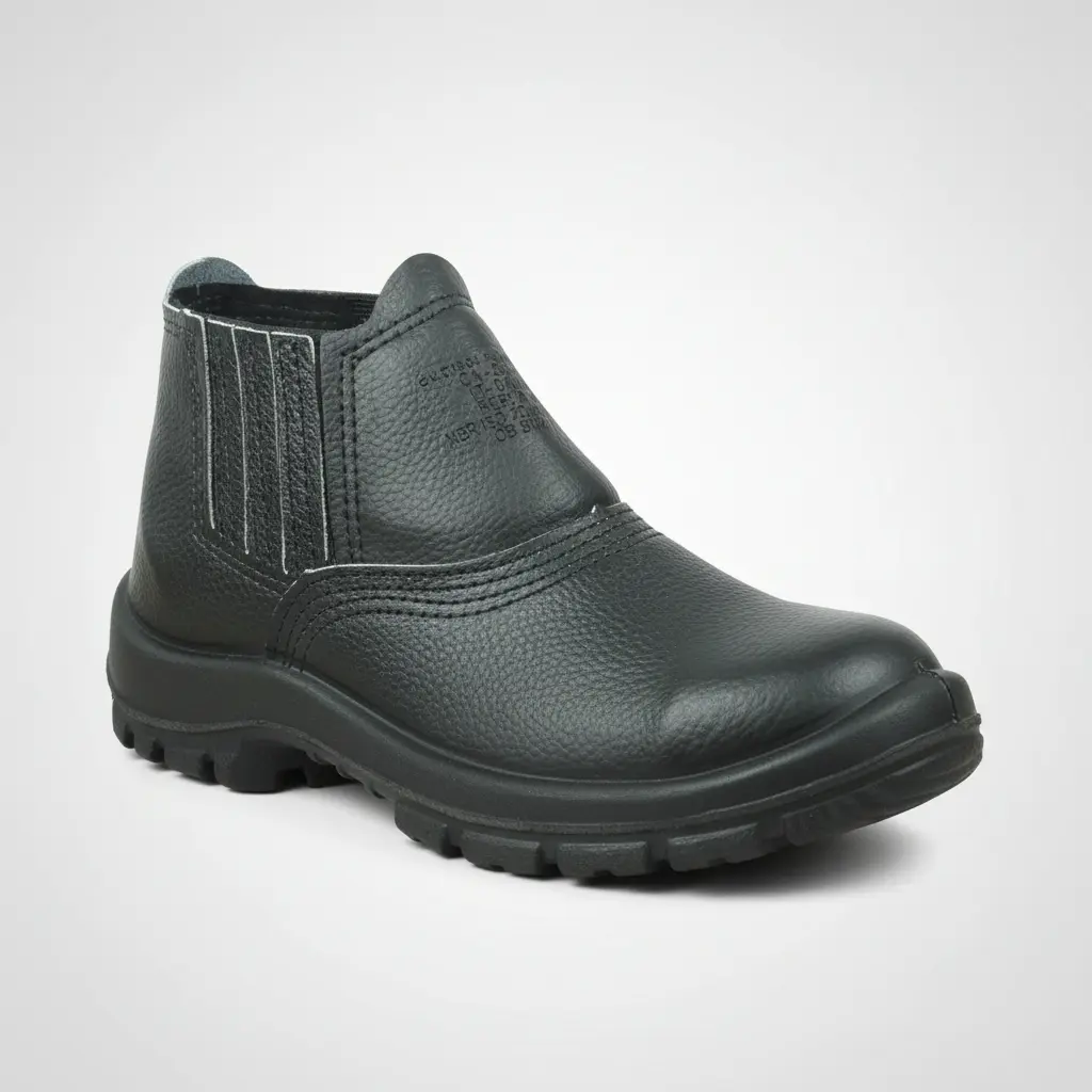 Bota Botina De Segurança C/ Elástico Couro Pedreiro Bico Pvc