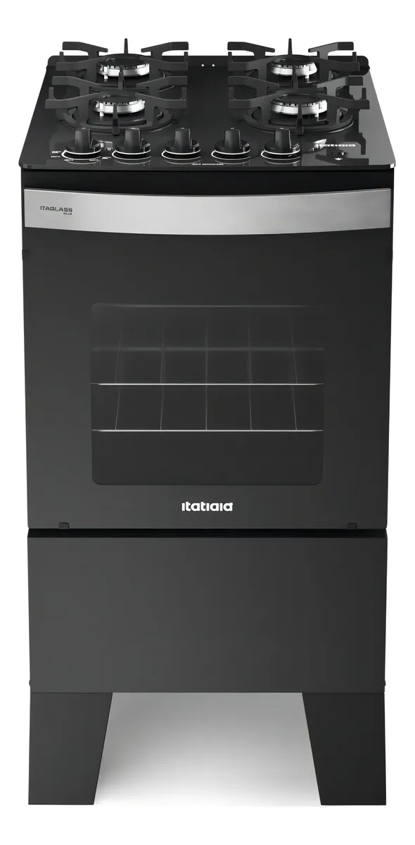 Fogão 4 Bocas Itatiaia Itaglass Plus Vidro Com Trempe De Ferro E Forno 48l Preto Fosco