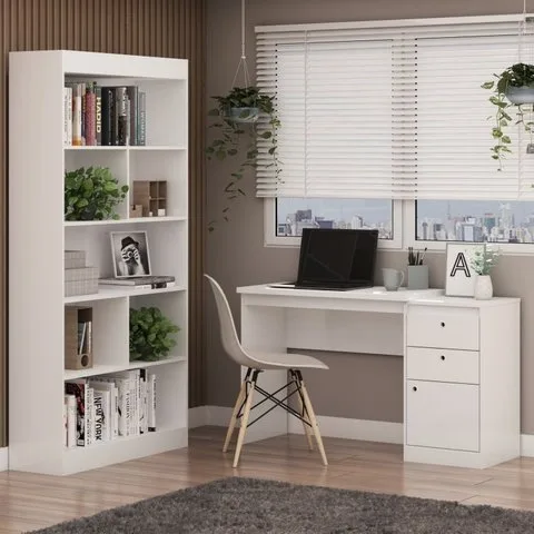 Conjunto 2 Peças Escrivaninha com Estante Guaili Yescasa Branco