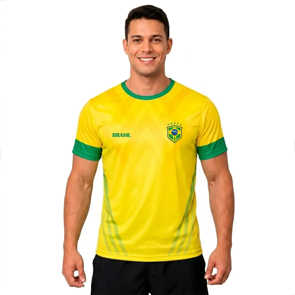 Camisa Dry Esportiva Fit Bolldor Brasil Torcedor Proteção Uv Amarelo B35 Xg